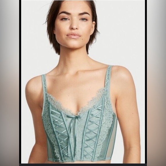 VICTORIA’S SECRET XS Dream Angels Blue Green Corset Top Boned Lace Bra Top - Picture 9 of 9